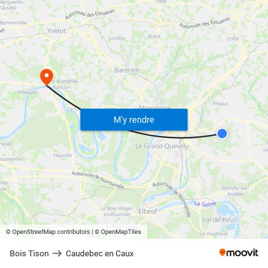 Bois Tison to Caudebec en Caux map