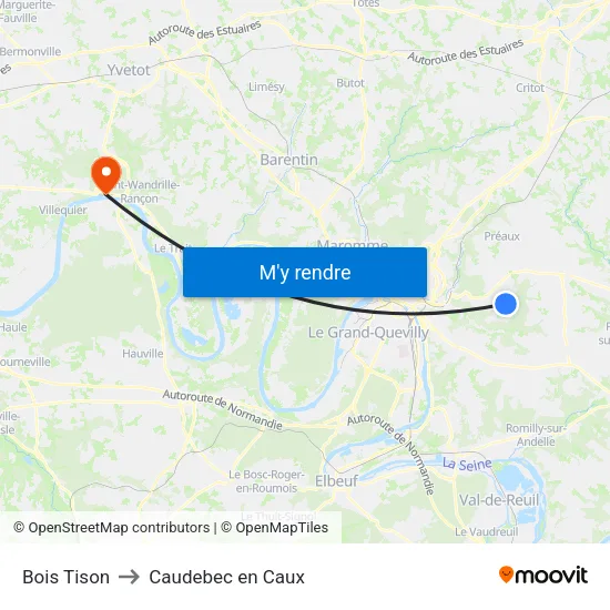 Bois Tison to Caudebec en Caux map