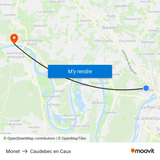 Monet to Caudebec en Caux map