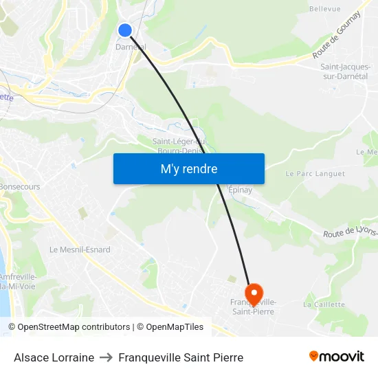 Alsace Lorraine to Franqueville Saint Pierre map