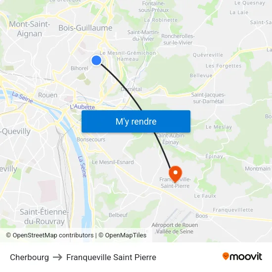Cherbourg to Franqueville Saint Pierre map