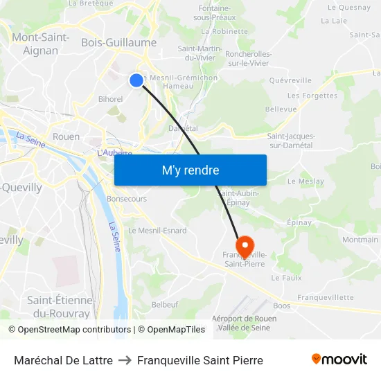 Maréchal De Lattre to Franqueville Saint Pierre map