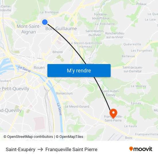 Saint-Exupéry to Franqueville Saint Pierre map