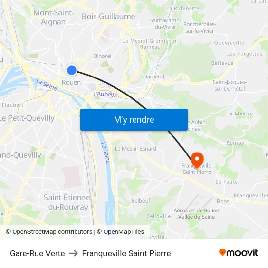 Gare-Rue Verte to Franqueville Saint Pierre map