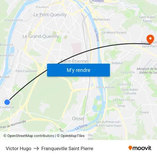 Victor Hugo to Franqueville Saint Pierre map