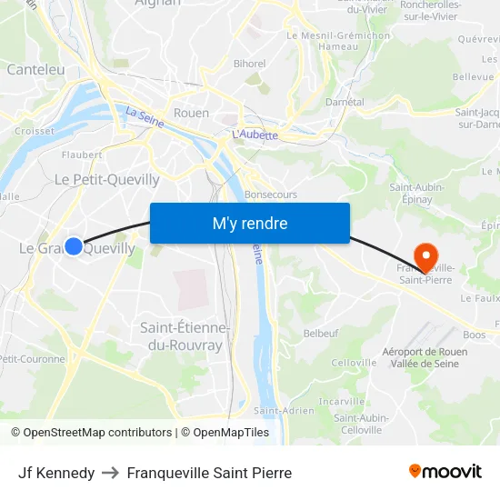 Jf Kennedy to Franqueville Saint Pierre map