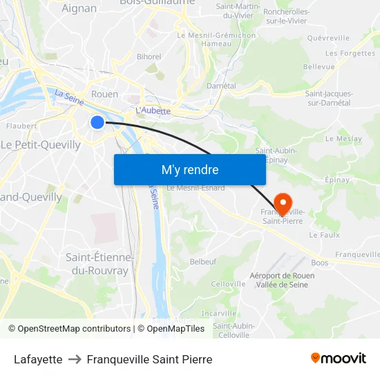 Lafayette to Franqueville Saint Pierre map