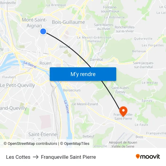Les Cottes to Franqueville Saint Pierre map