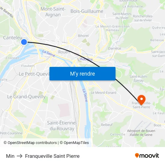 Min to Franqueville Saint Pierre map
