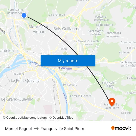 Marcel Pagnol to Franqueville Saint Pierre map