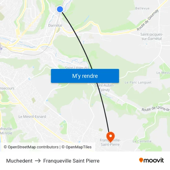 Muchedent to Franqueville Saint Pierre map