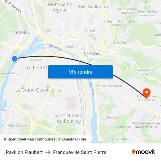 Pavillon Flaubert to Franqueville Saint Pierre map
