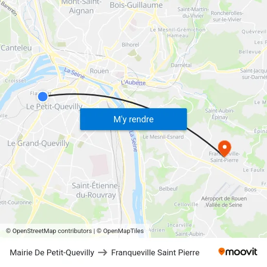 Mairie De Petit-Quevilly to Franqueville Saint Pierre map
