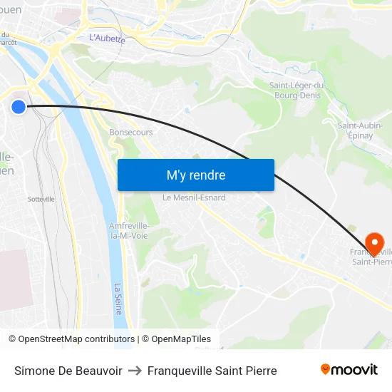 Simone De Beauvoir to Franqueville Saint Pierre map