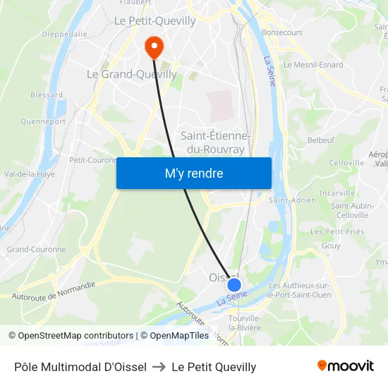 Pôle Multimodal D'Oissel to Le Petit Quevilly map