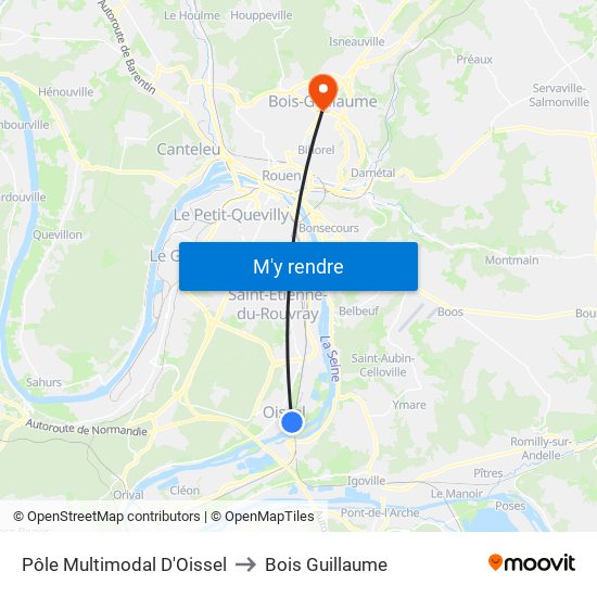 Pôle Multimodal D'Oissel to Bois Guillaume map