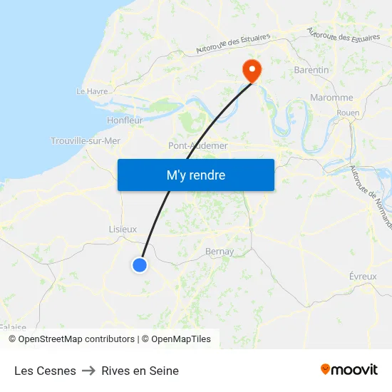 Les Cesnes to Rives en Seine map