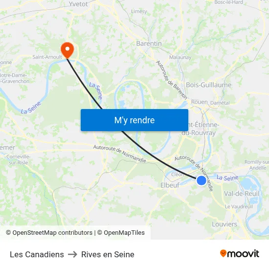 Les Canadiens to Rives en Seine map