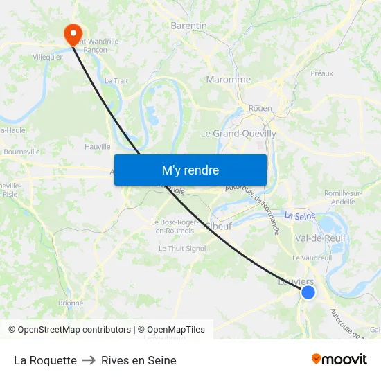 La Roquette to Rives en Seine map