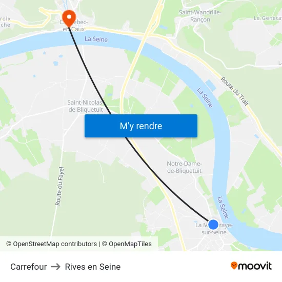 Carrefour to Rives en Seine map