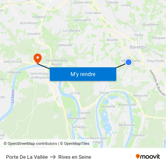 Porte De La Vallée to Rives en Seine map