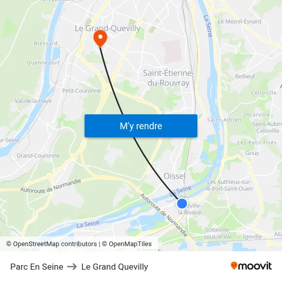 Parc En Seine to Le Grand Quevilly map