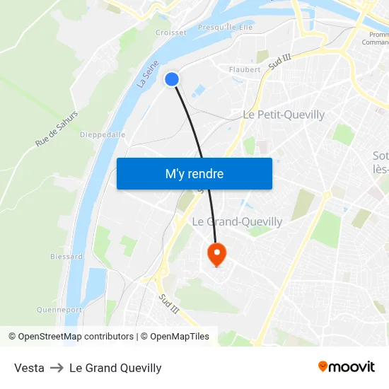 Vesta to Le Grand Quevilly map