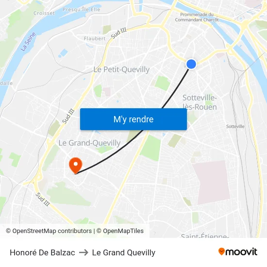 Honoré De Balzac to Le Grand Quevilly map