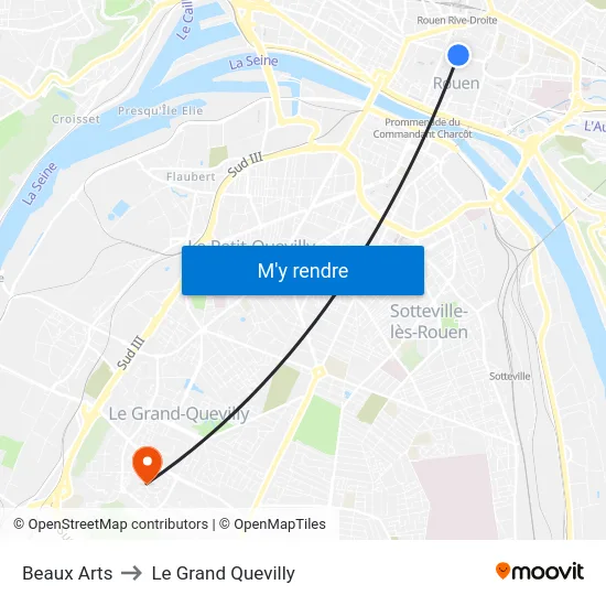 Beaux Arts to Le Grand Quevilly map
