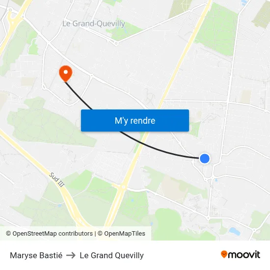 Maryse Bastié to Le Grand Quevilly map