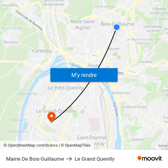 Mairie De Bois-Guillaume to Le Grand Quevilly map