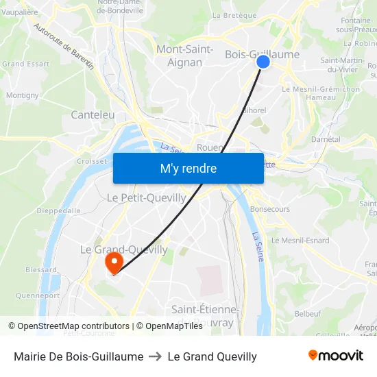 Mairie De Bois-Guillaume to Le Grand Quevilly map