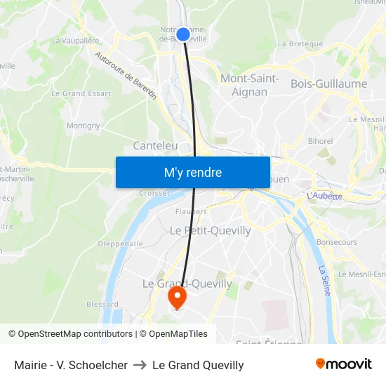 Mairie - V. Schoelcher to Le Grand Quevilly map