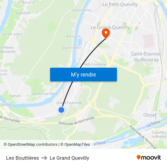 Les Bouttières to Le Grand Quevilly map
