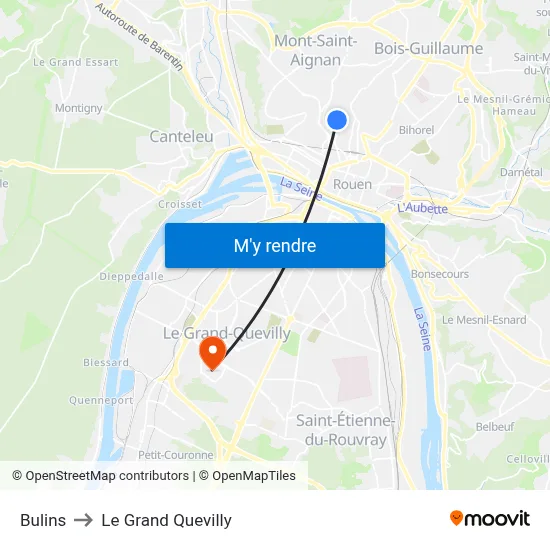 Bulins to Le Grand Quevilly map