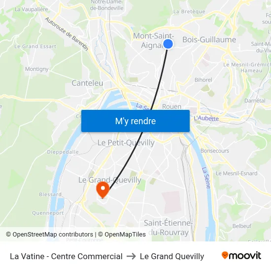 La Vatine - Centre Commercial to Le Grand Quevilly map