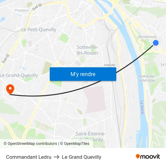 Commandant Ledru to Le Grand Quevilly map
