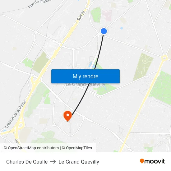 Charles De Gaulle to Le Grand Quevilly map