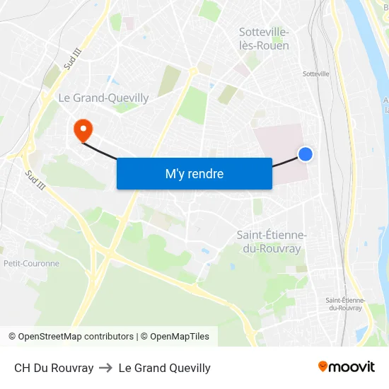 CH Du Rouvray to Le Grand Quevilly map