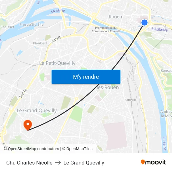 Chu Charles Nicolle to Le Grand Quevilly map