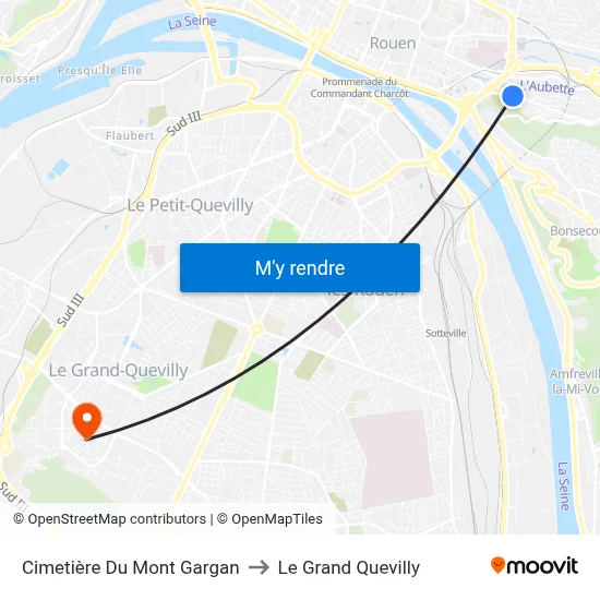 Cimetière Du Mont Gargan to Le Grand Quevilly map