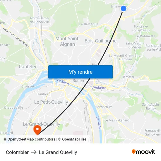 Colombier to Le Grand Quevilly map