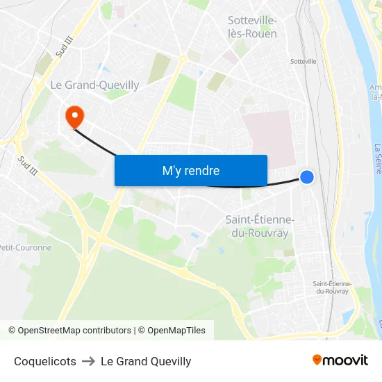 Coquelicots to Le Grand Quevilly map