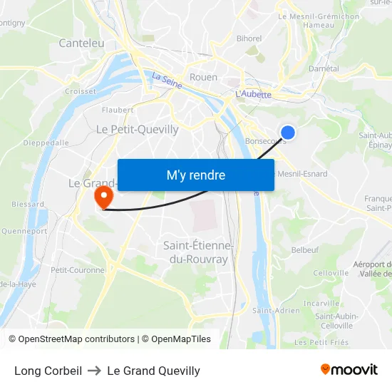 Long Corbeil to Le Grand Quevilly map