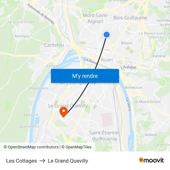Les Cottages to Le Grand Quevilly map
