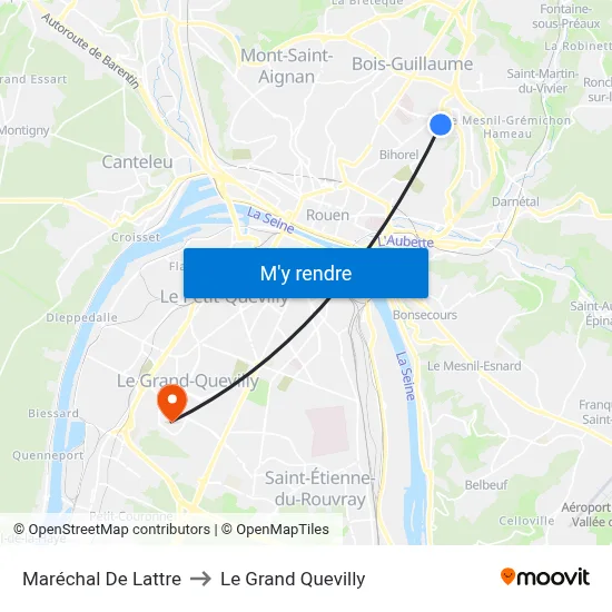 Maréchal De Lattre to Le Grand Quevilly map