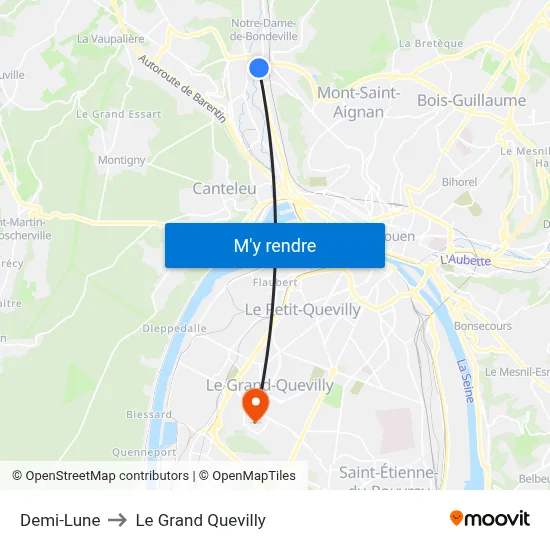 Demi-Lune to Le Grand Quevilly map