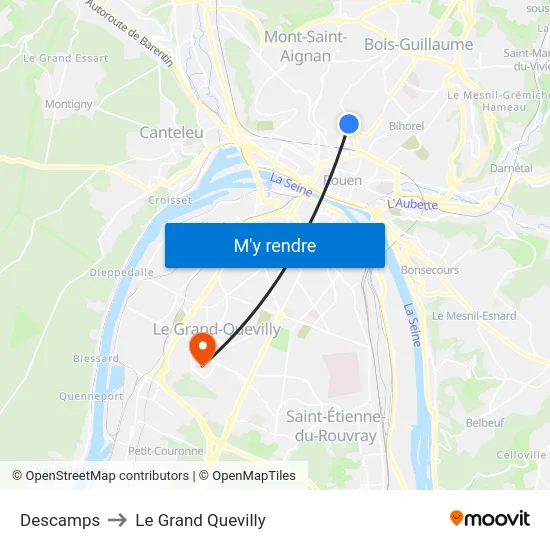 Descamps to Le Grand Quevilly map
