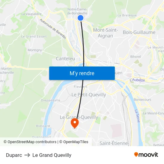 Duparc to Le Grand Quevilly map