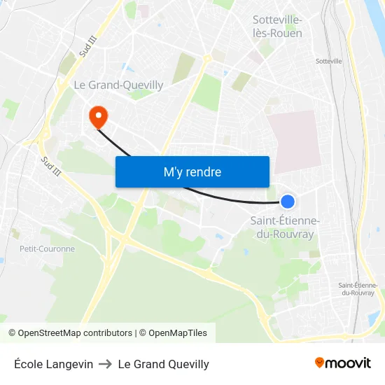 École Langevin to Le Grand Quevilly map